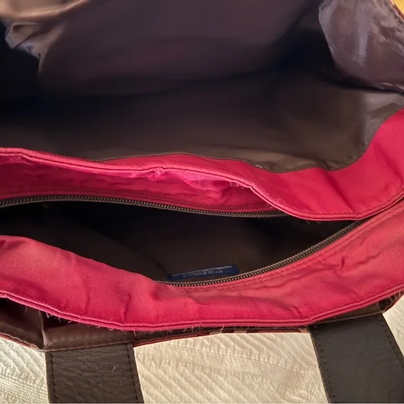 Burberry Red Plaid Nylon Handbag/COA - Picture 3 of 8